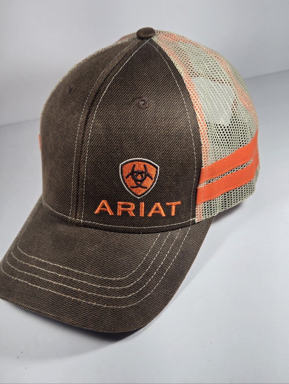 Ariat Men's Brown Oilskin Trucker Hat Baseball Cap OSFM Mesh Back Snapback